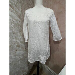 Peppermint Bay cotton 3/4 sleeve tunic embroidered white women size M